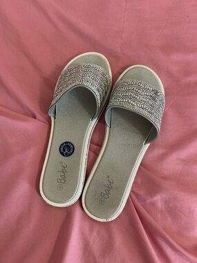 Silver Embellished Slide Sandals